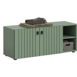 Hioshop Station bank 2 deuren- 2 planken stoffig groen