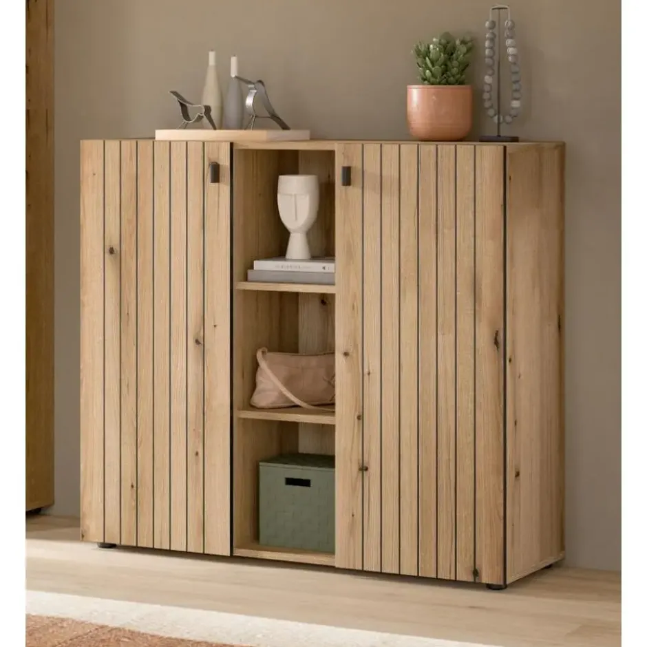 Hioshop Station schoenenkast 2 deuren- 3 planken eik decor