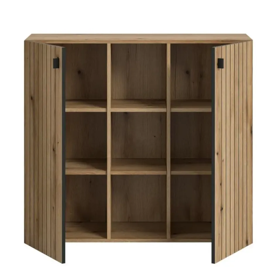 Hioshop Station schoenenkast 2 deuren- 3 planken eik decor