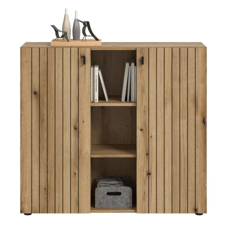 Hioshop Station schoenenkast 2 deuren- 3 planken eik decor