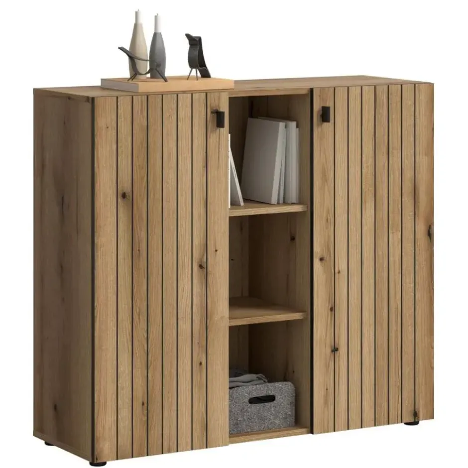 Hioshop Station schoenenkast 2 deuren- 3 planken eik decor
