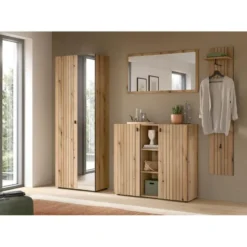 Hioshop Station schoenenkast 2 deuren- 3 planken eik decor