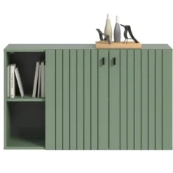 Hioshop Station schoenenkast 2 deuren- 2 planken stoffig groen