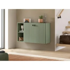 Hioshop Station schoenenkast 2 deuren- 2 planken stoffig groen