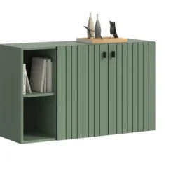 Hioshop Station schoenenkast 2 deuren- 2 planken stoffig groen
