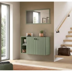 Hioshop Station schoenenkast 2 deuren- 2 planken stoffig groen
