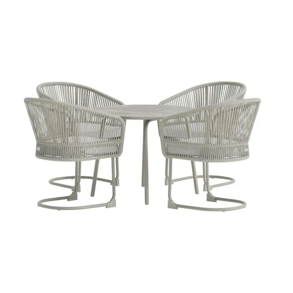 Hioshop Tilos tuinmeubelset tafel 90x90cm 4 stoelen lichtgrijs