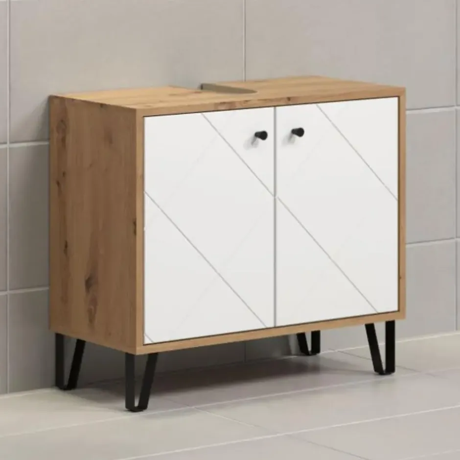 Hioshop Touch wastafel mat wit- eiken decor