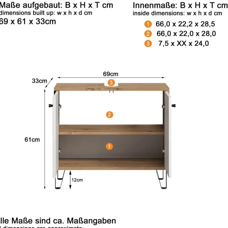 Hioshop Touch wastafel mat wit- eiken decor