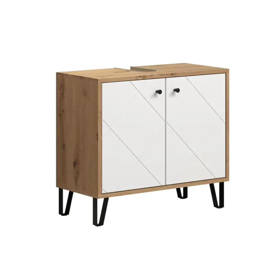 Hioshop Touch wastafel mat wit- eiken decor