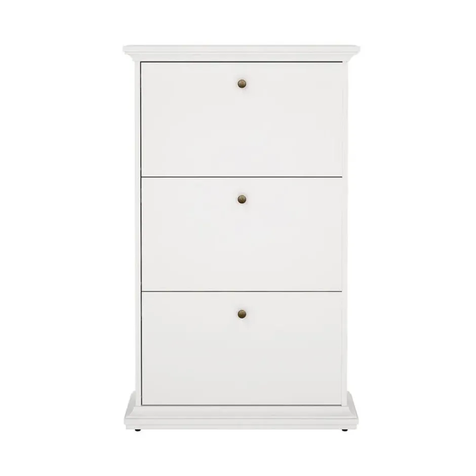 Hioshop Venedig schoenenkast met 3 klepdeuren in wit