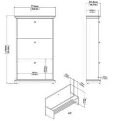 Hioshop Venedig schoenenkast met 3 klepdeuren in wit