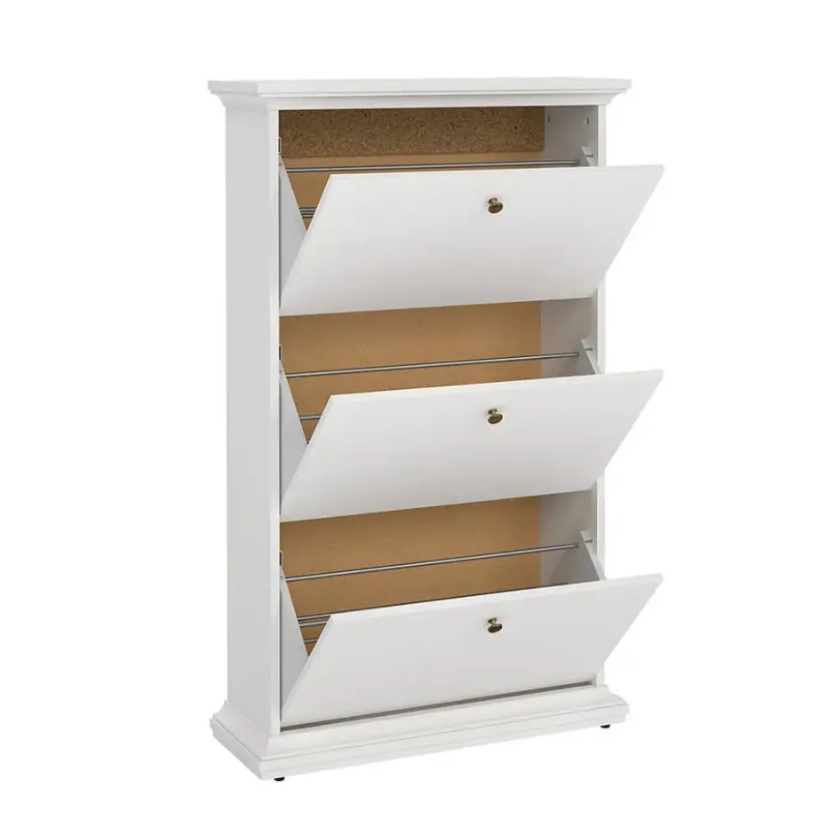 Hioshop Venedig schoenenkast met 3 klepdeuren in wit