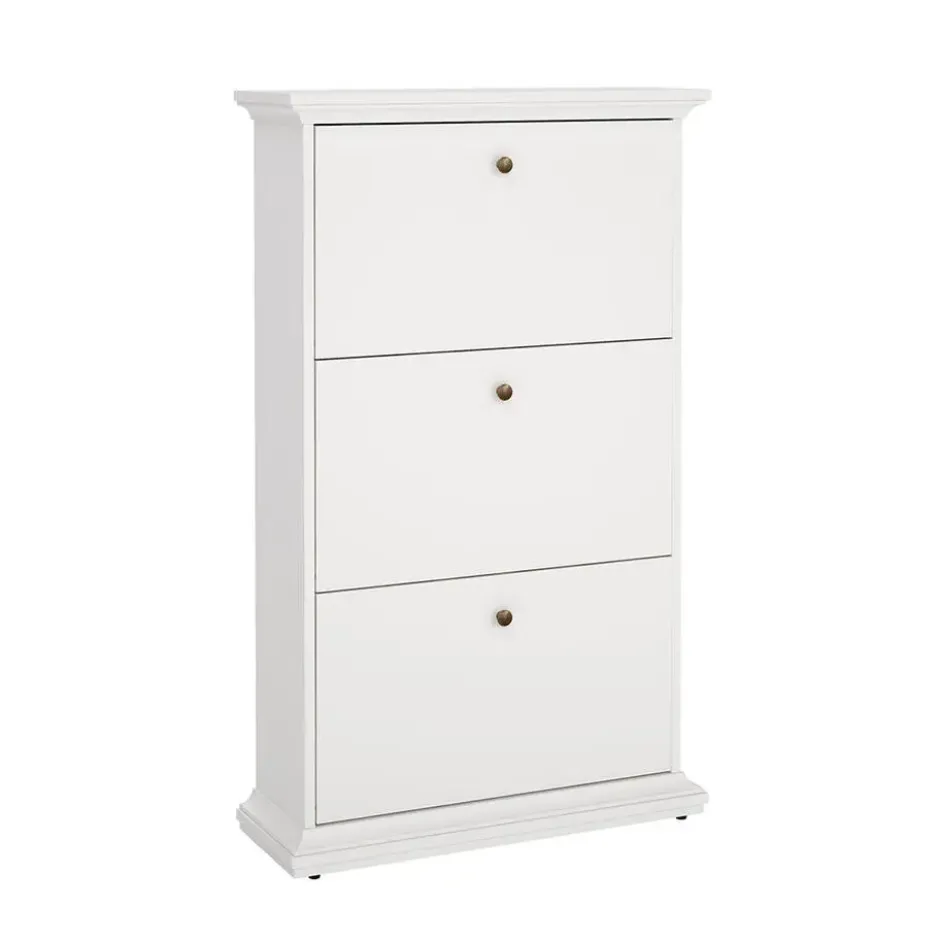Hioshop Venedig schoenenkast met 3 klepdeuren in wit