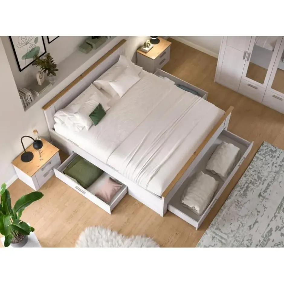 Hioshop Verona bed 180x200cm met opbergruimte Siberische lariks decor- eik