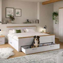 Hioshop Verona bed 180x200cm met opbergruimte Siberische lariks decor- eik