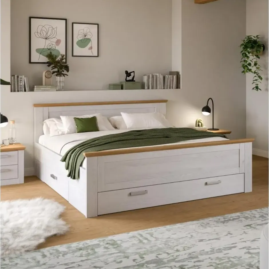 Hioshop Verona bed 180x200cm met opbergruimte Siberische lariks decor- eik