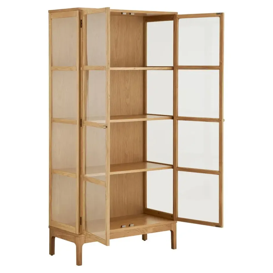 Hioshop Vigga vitrinekast 2 glazen deuren- 3 planken eik