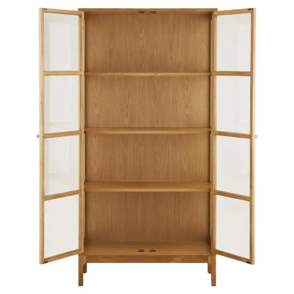 Hioshop Vigga vitrinekast 2 glazen deuren- 3 planken eik