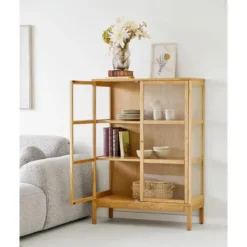 Hioshop Vigga vitrinekast 2 glazen deuren- 2 planken eik