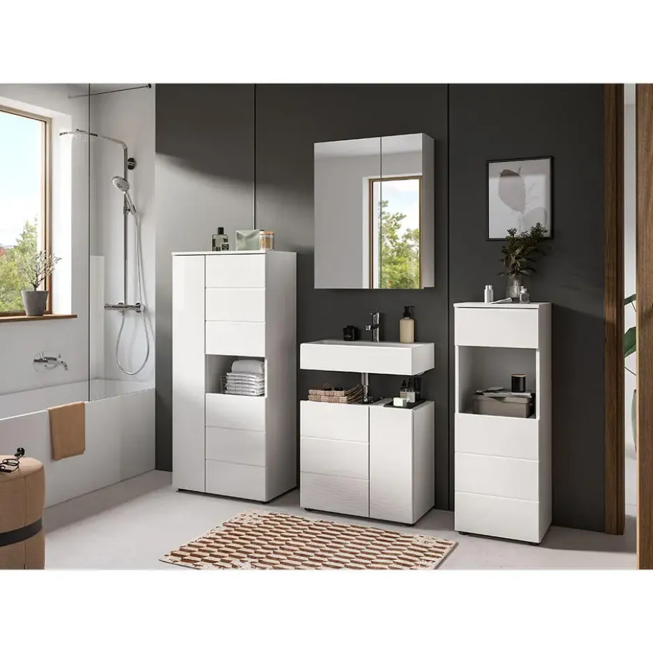 Hioshop Vira badkamerkast 3 deuren 1 vak wit hoogglans- wit