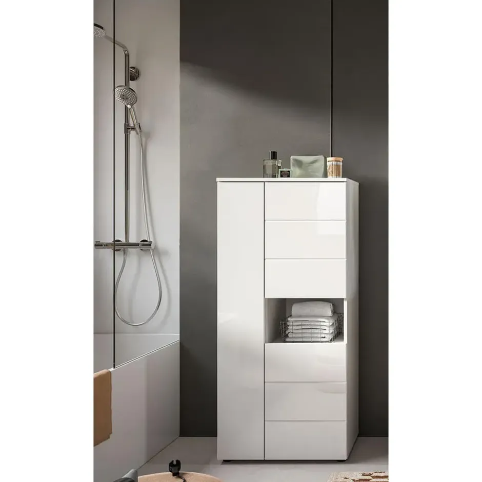 Hioshop Vira badkamerkast 3 deuren 1 vak wit hoogglans- wit