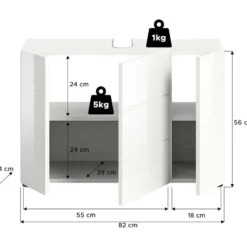 Hioshop Vira wastafel 3 deuren- 5 lades wit hoogglans- wit