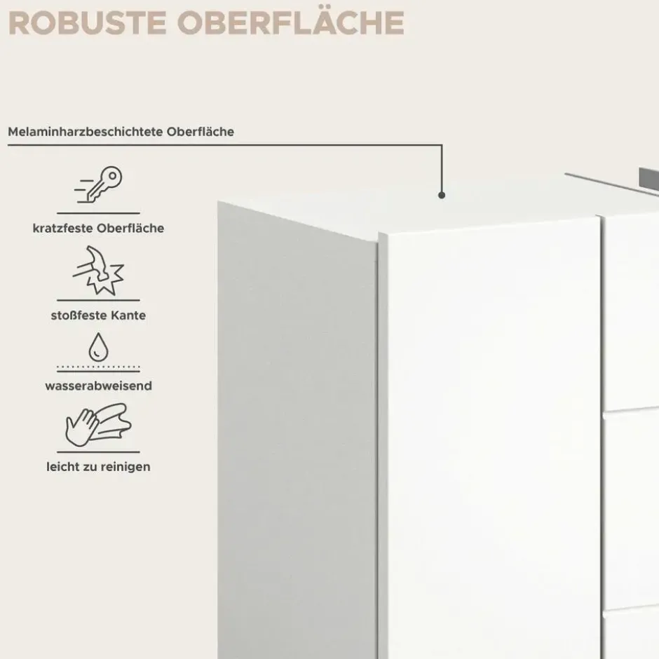 Hioshop Vira wastafel 3 deuren- 5 lades wit hoogglans- wit