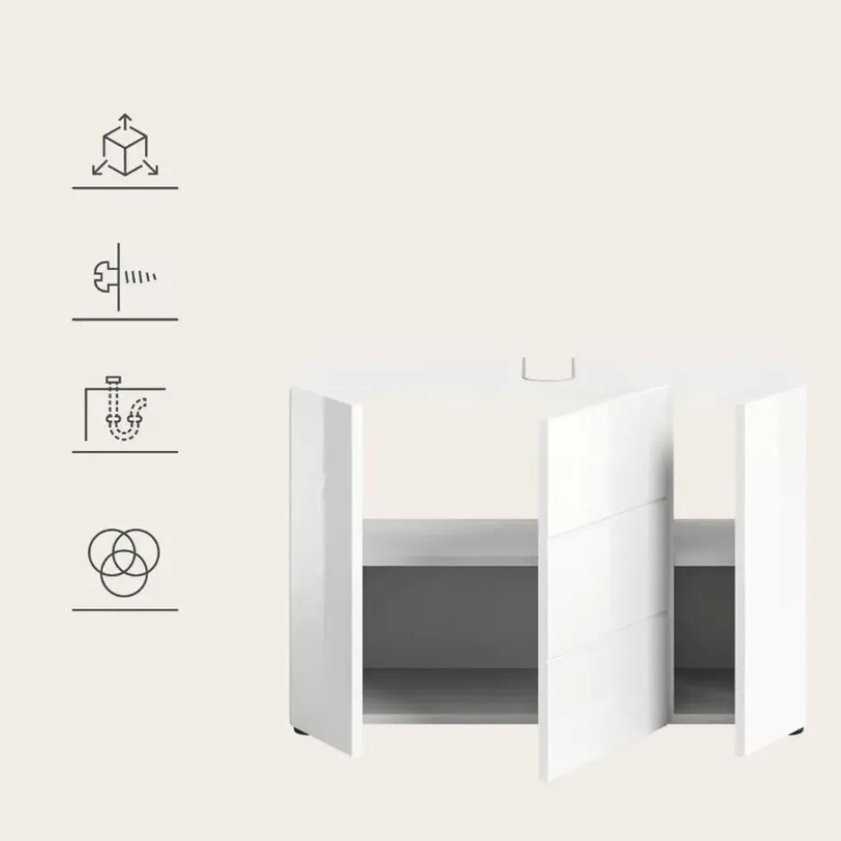 Hioshop Vira wastafel 3 deuren- 5 lades wit hoogglans- wit