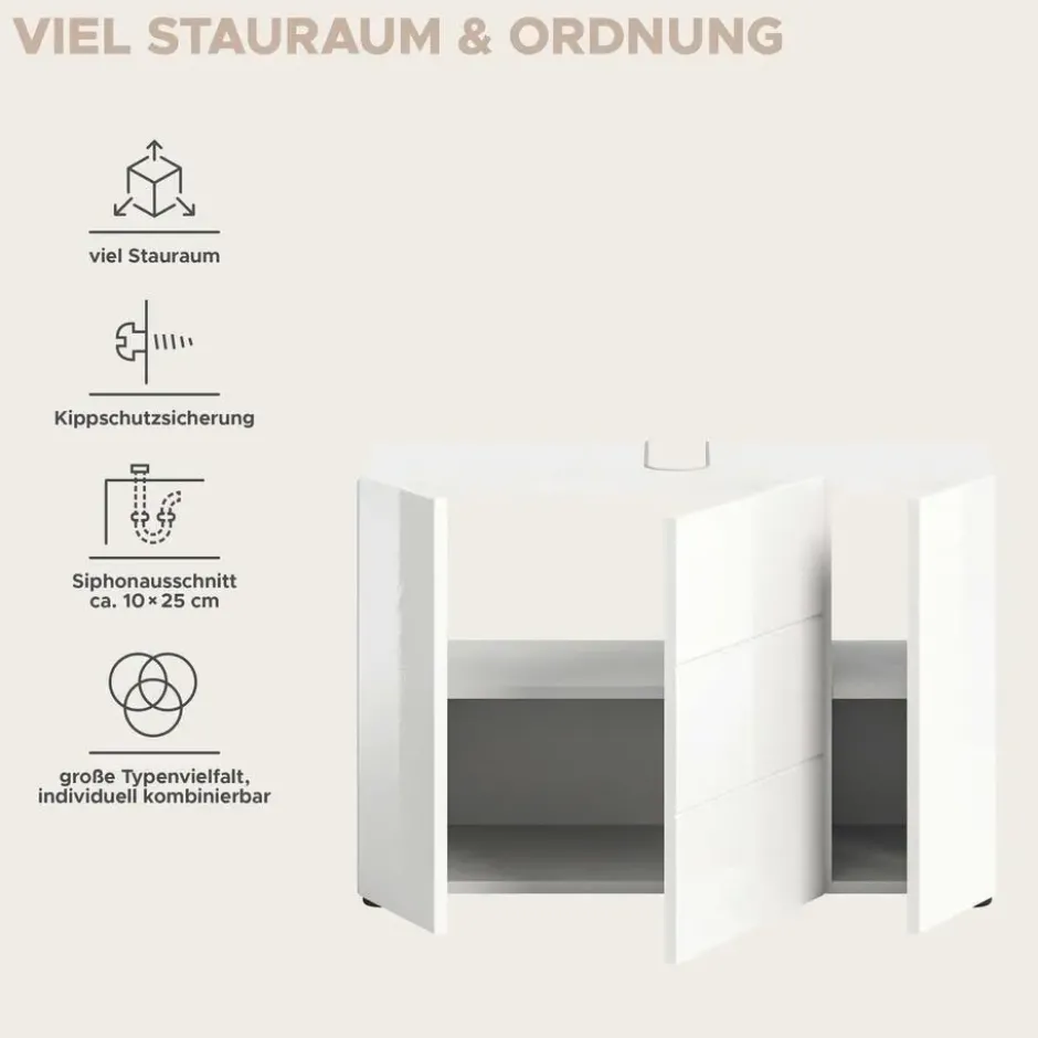 Hioshop Vira wastafel 3 deuren- 5 lades wit hoogglans- wit
