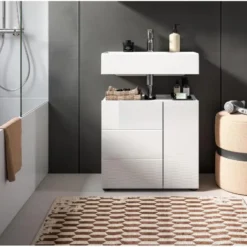 Hioshop Vira wastafel 2 deuren wit hoogglans- wit