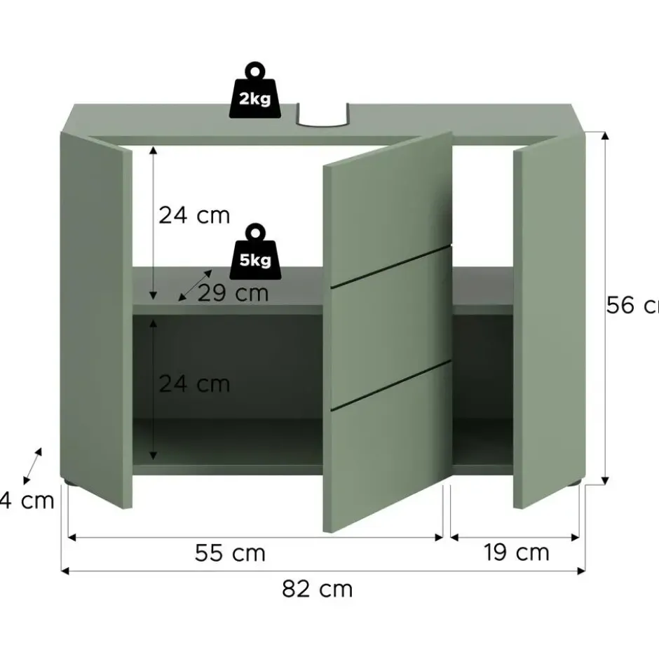 Hioshop Vira wastafel 3 deuren stoffig groen