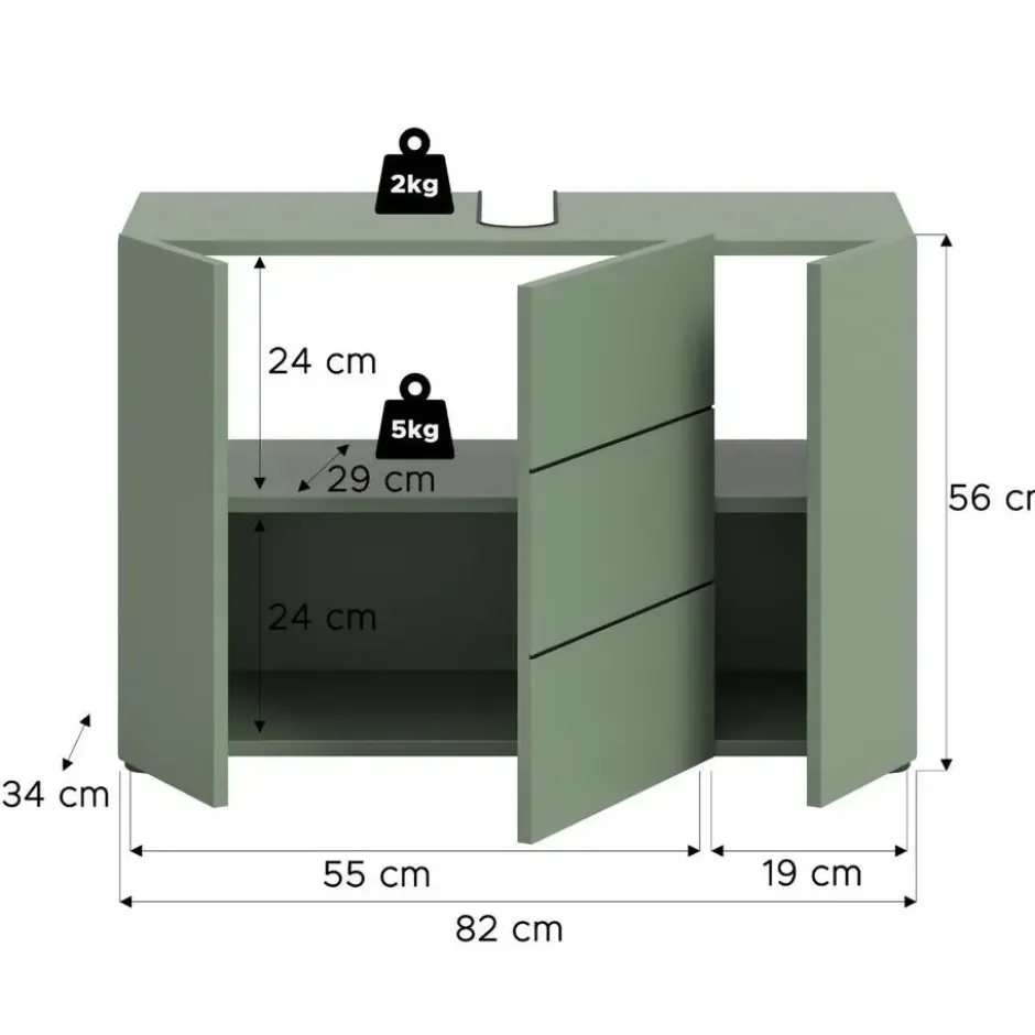 Hioshop Vira wastafel 3 deuren stoffig groen