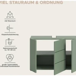 Hioshop Vira wastafel 3 deuren stoffig groen