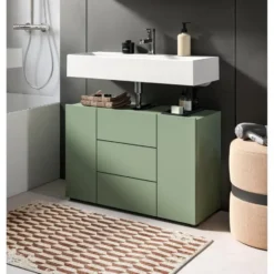 Hioshop Vira wastafel 3 deuren stoffig groen