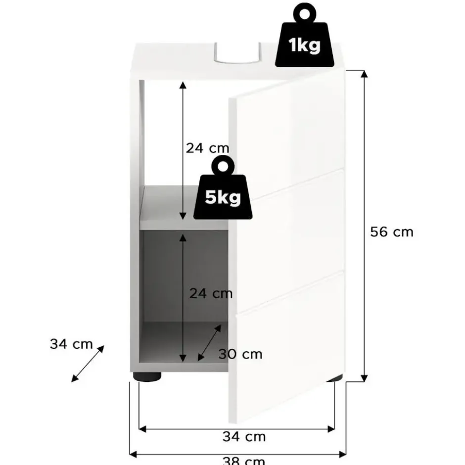 Hioshop Vira wastafel 1 deur wit hoogglans- wit