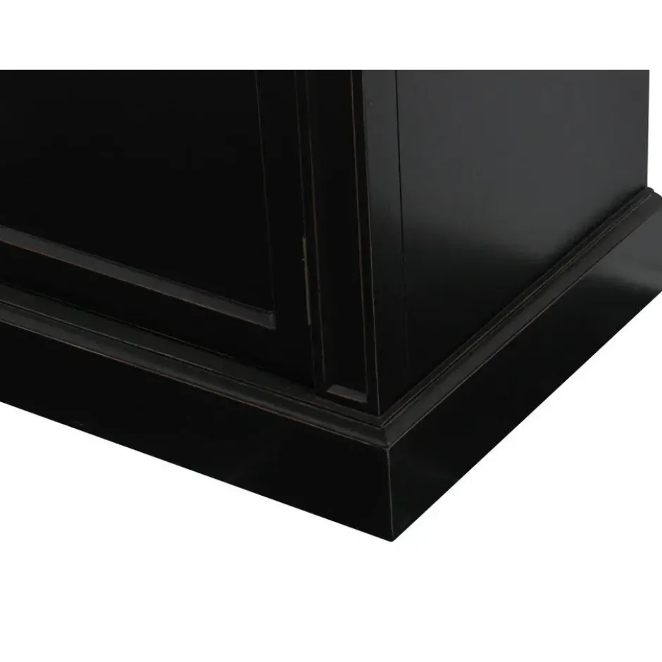 Hioshop Winkelkast buffetkast vitrine met opzet antiek zwart massief hout