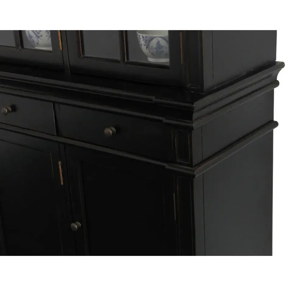 Hioshop Winkelkast buffetkast vitrine met opzet antiek zwart massief hout