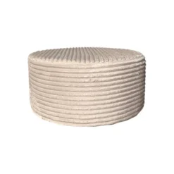 Hocker Rond Beige Ribstof - 80x80x39cm - Tilia