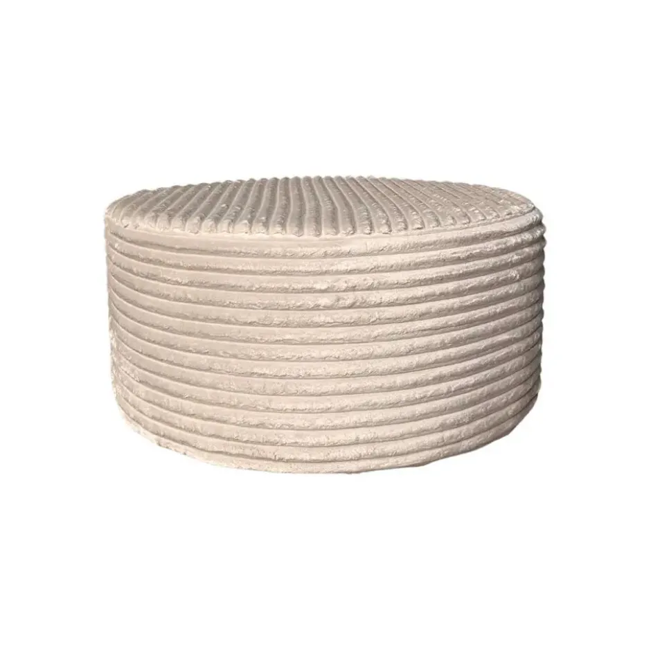Hocker Rond Beige Ribstof - 80x80x39cm - Tilia