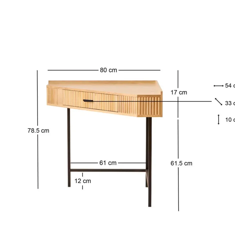 Hoekbureau van hout en metaal met 1 lade