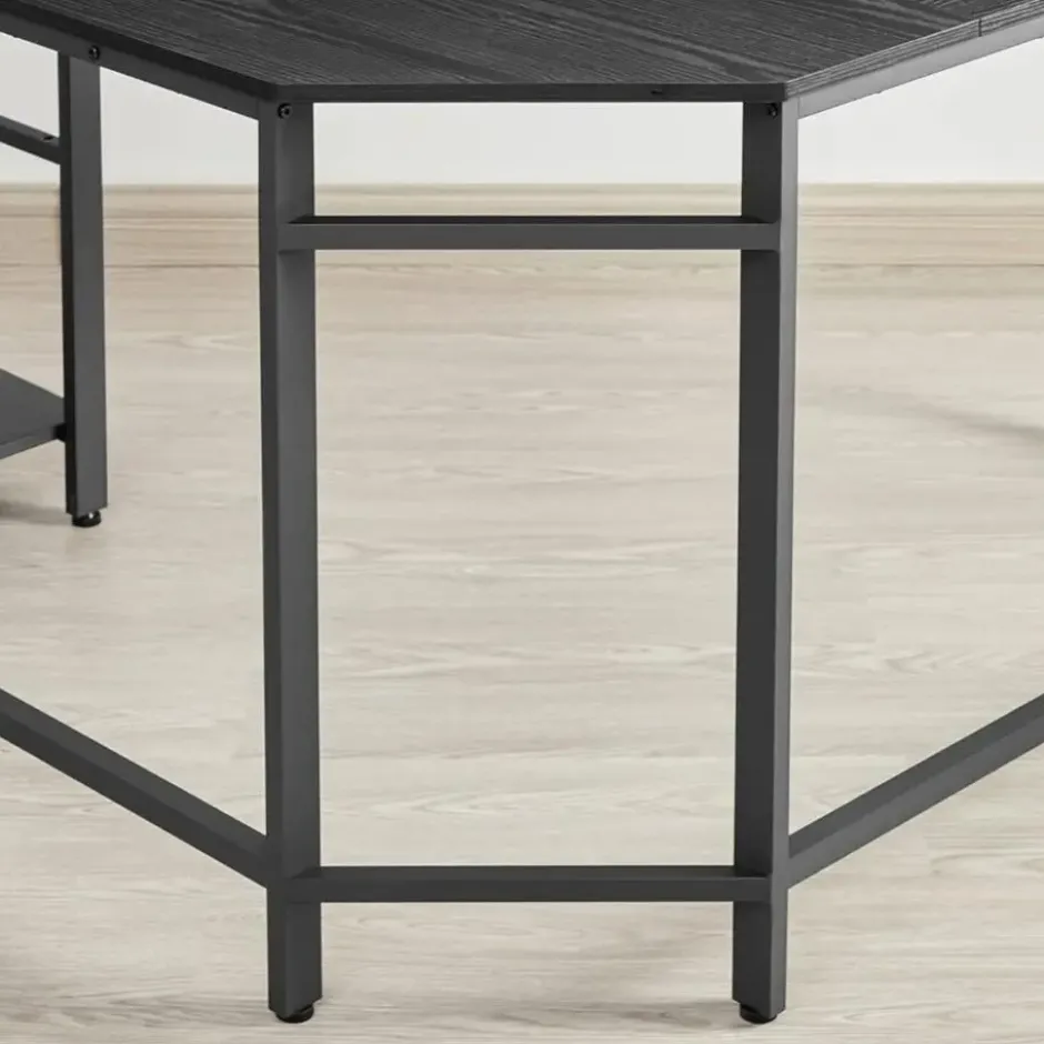 Hoekbureau - vintage - 2 legplanken - 138x76x138 cm - zwart
