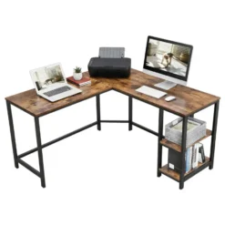Hoekbureau - vintage - 2 legplanken - 138x76x138 cm - vintage bruin