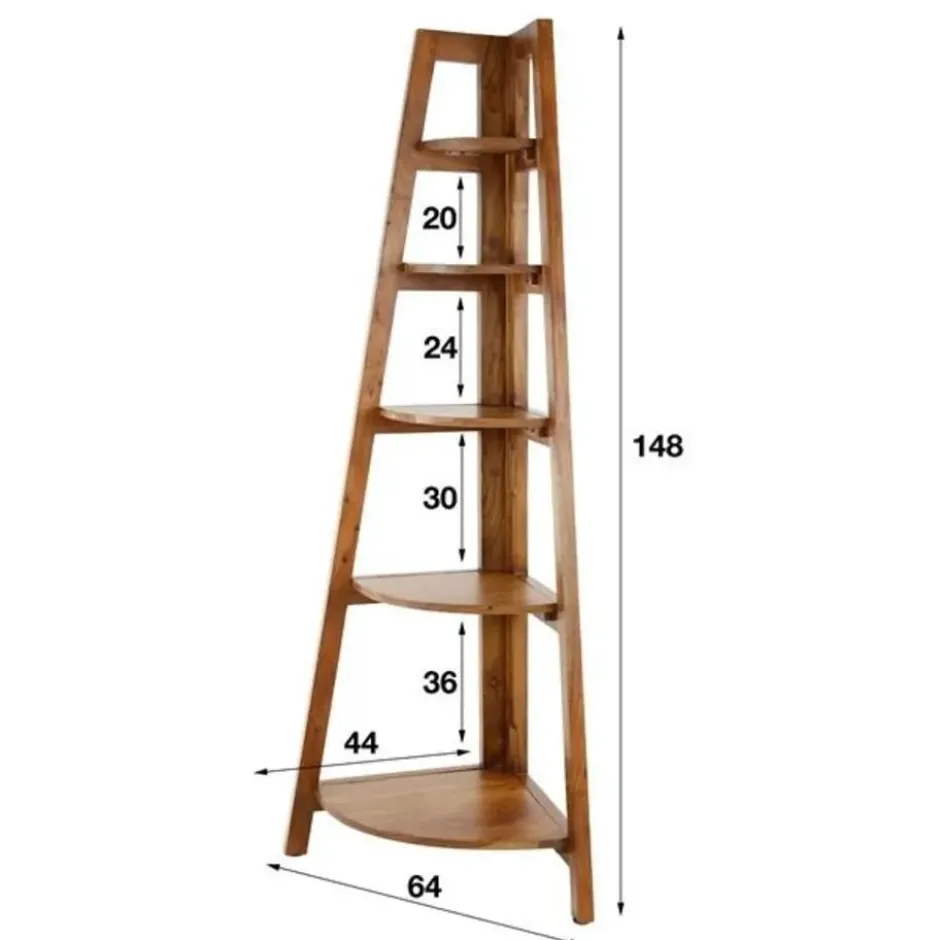 Hoekrek Jess mangohout 5 vakken - 44x64x148 cm - Mangohout - Bruin