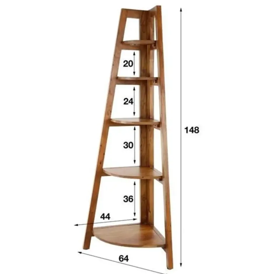Hoekrek Jess mangohout 5 vakken - 44x64x148 cm - Mangohout - Bruin