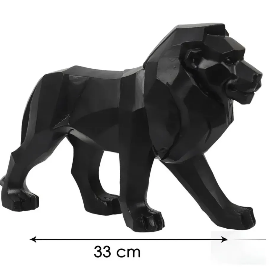 Home Deco factory Beeldje Leeuw origami stijl - 33 cm - zwart