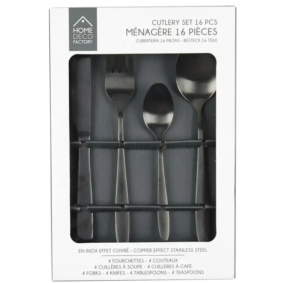 Home Deco Factory Bestekset - 16 delig - zwart - RVS - 4 personen