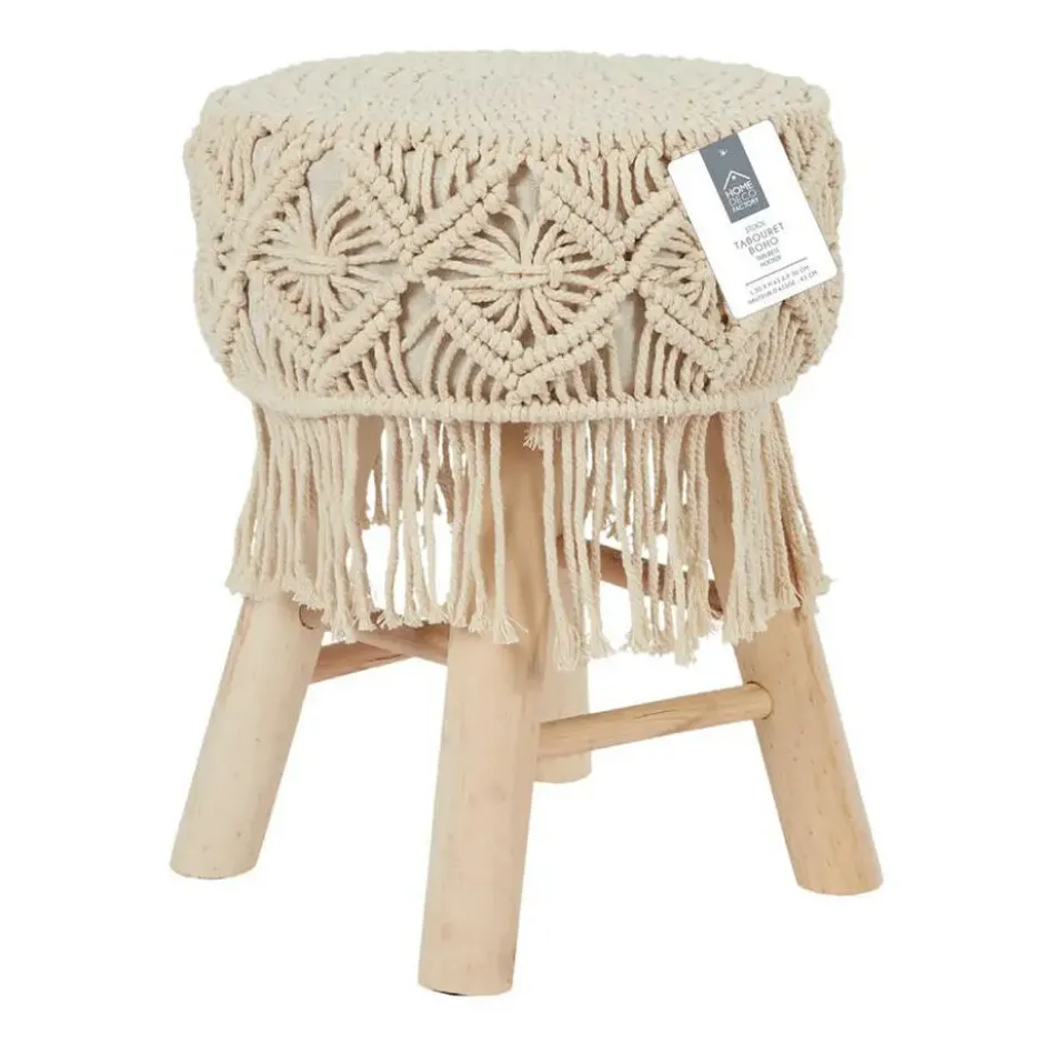 Home Deco Factory Bijzet krukje model Macrame - naturel - H42 cm