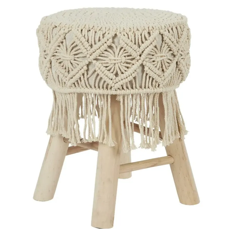 Home Deco Factory Bijzet krukje model Macrame - naturel - H42 cm