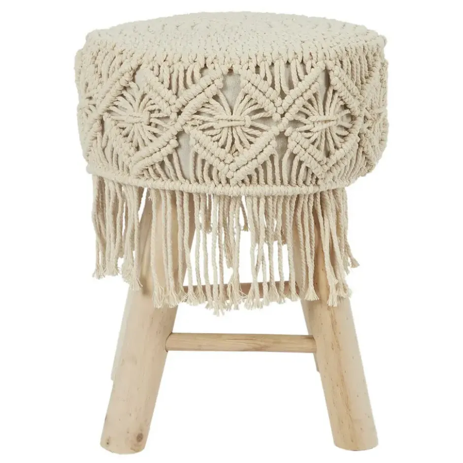 Home Deco Factory Bijzet krukje model Macrame - naturel - H42 cm